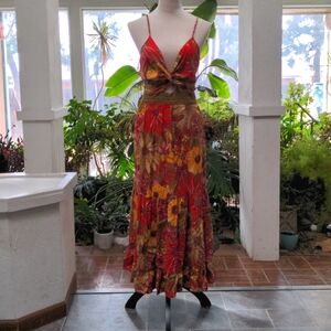 Angie floral rayon boho sexy crochet maxi dress size XL
